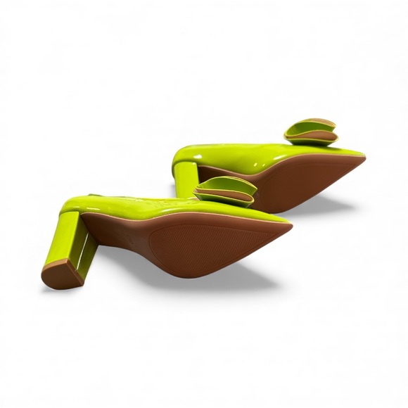 Size 7.5 Women’s Chartreuse/bright lime green  bow-Heels pointed statement pumps - Picture 7 of 10